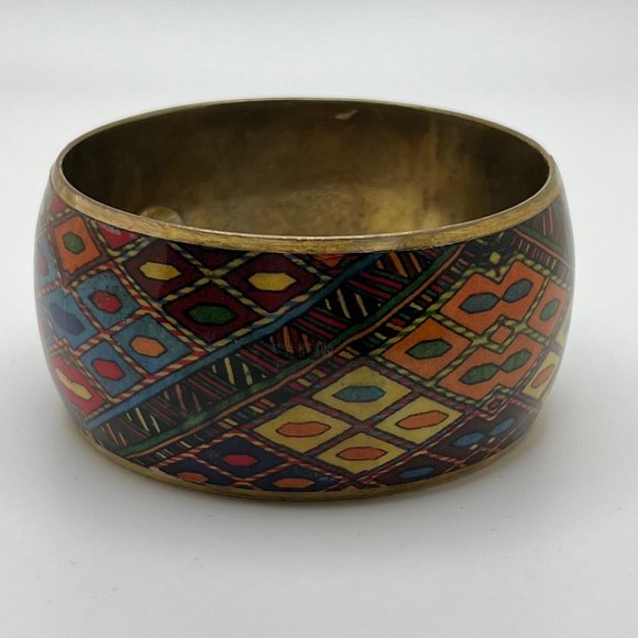 Costume Jewelry Jewelry - Geometric Print Brass Cuff Bracelet
